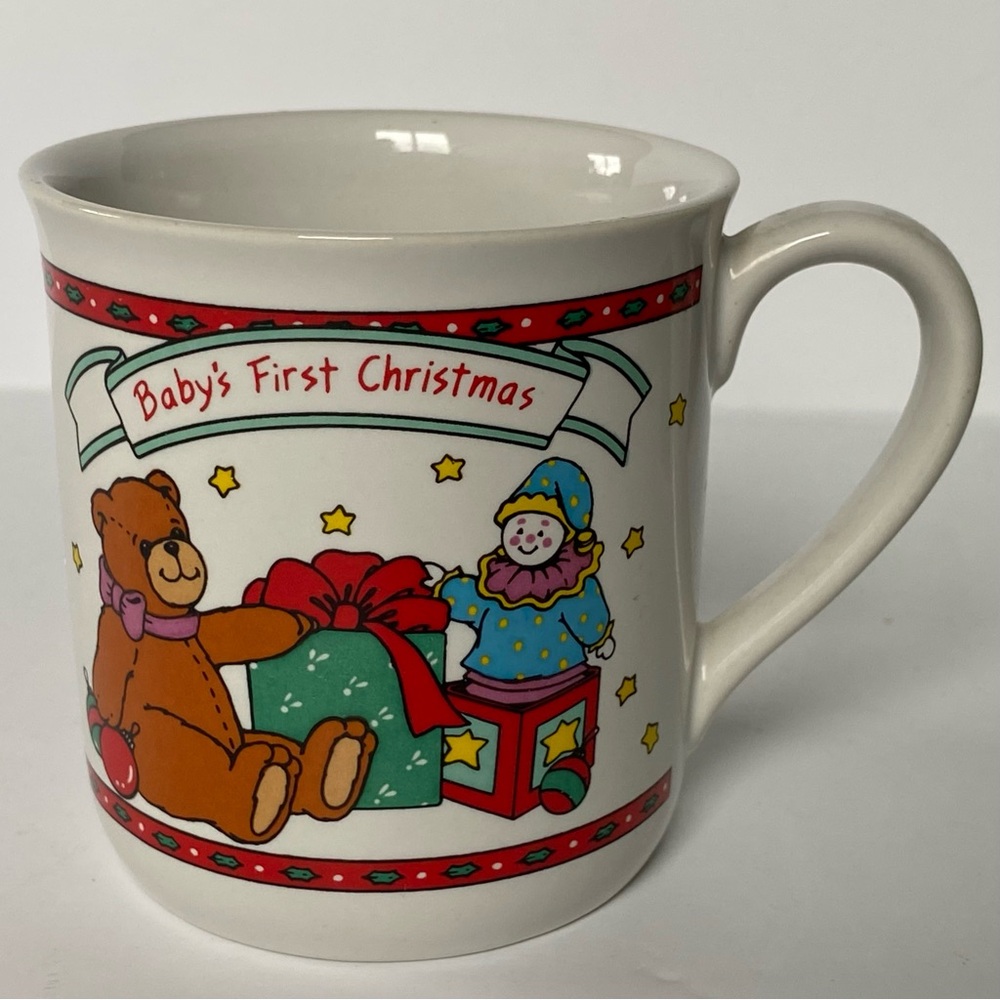 Baby’s First Christmas Mug Ceramic Bear Presents Papel Freelance Vintage Baby